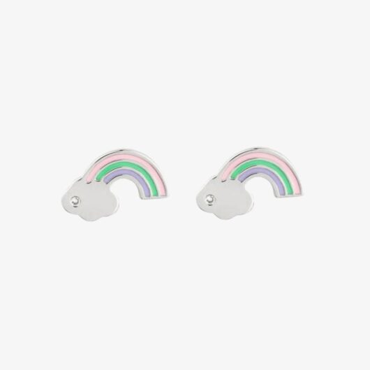 D For Diamond Silver Enamel Rainbow Stud Earrings E6157