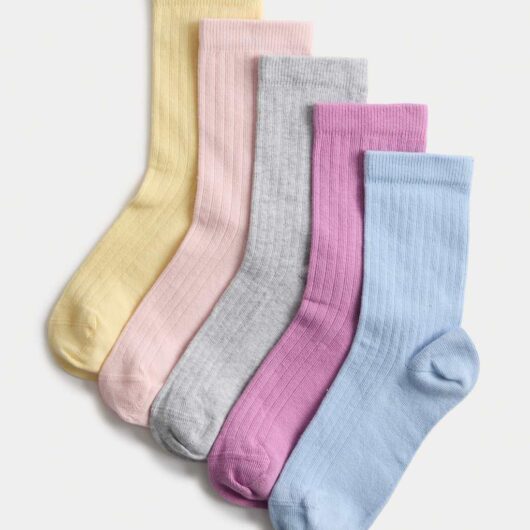 M&S 5 Pack Cotton Rich Ribbed Socks (6 Small - 7 Large) Multi