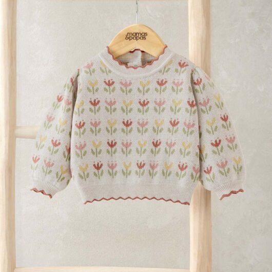 Mamas & Papas Pure Cotton Floral Jumper (0 Mths-3 Yrs) Beige