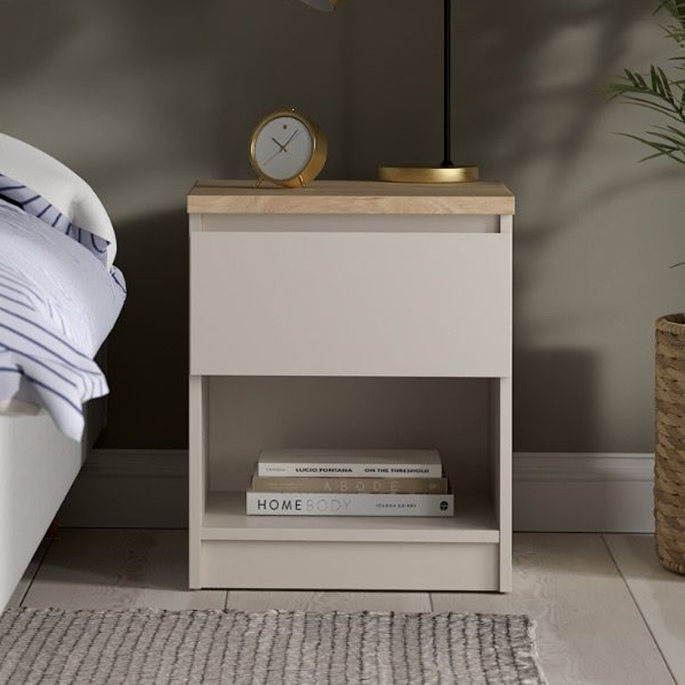 Nakou Wooden Bedside Cabinet With 1 Drawer In Cashmere