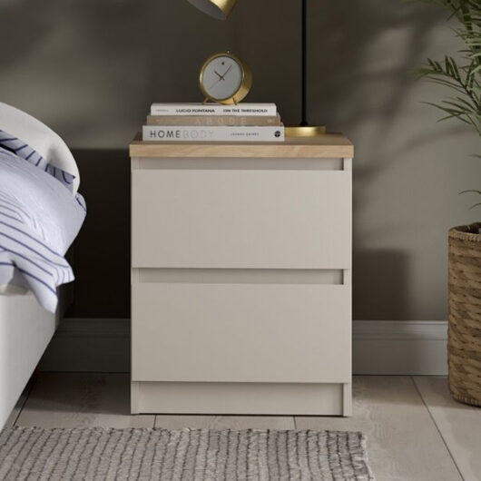 Nakou Wooden Bedside Cabinet With 2 Drawers In Cashmere