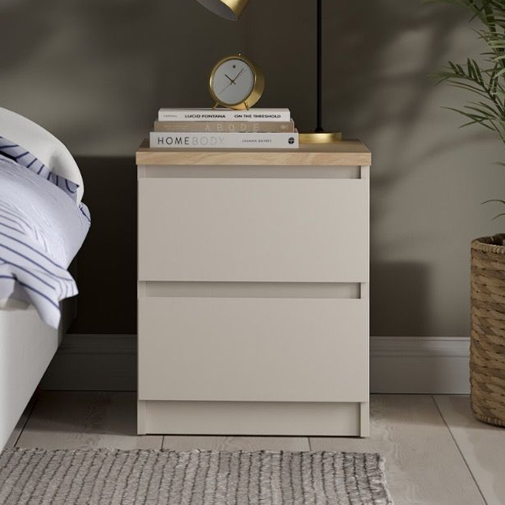 Nakou Wooden Bedside Cabinet With 2 Drawers In Cashmere