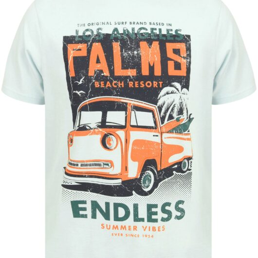 T-Shirts Palms Van Motif Cotton Jersey T-Shirt in Pastel Blue - South Shore / S - Tokyo Laundry