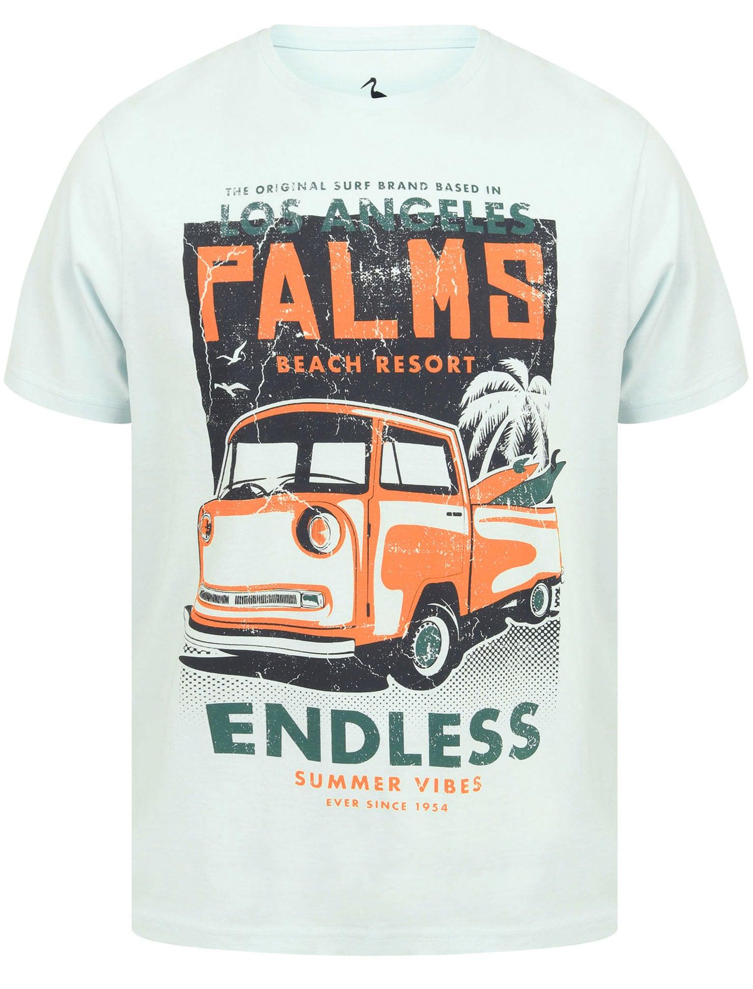 T-Shirts Palms Van Motif Cotton Jersey T-Shirt in Pastel Blue - South Shore / S - Tokyo Laundry