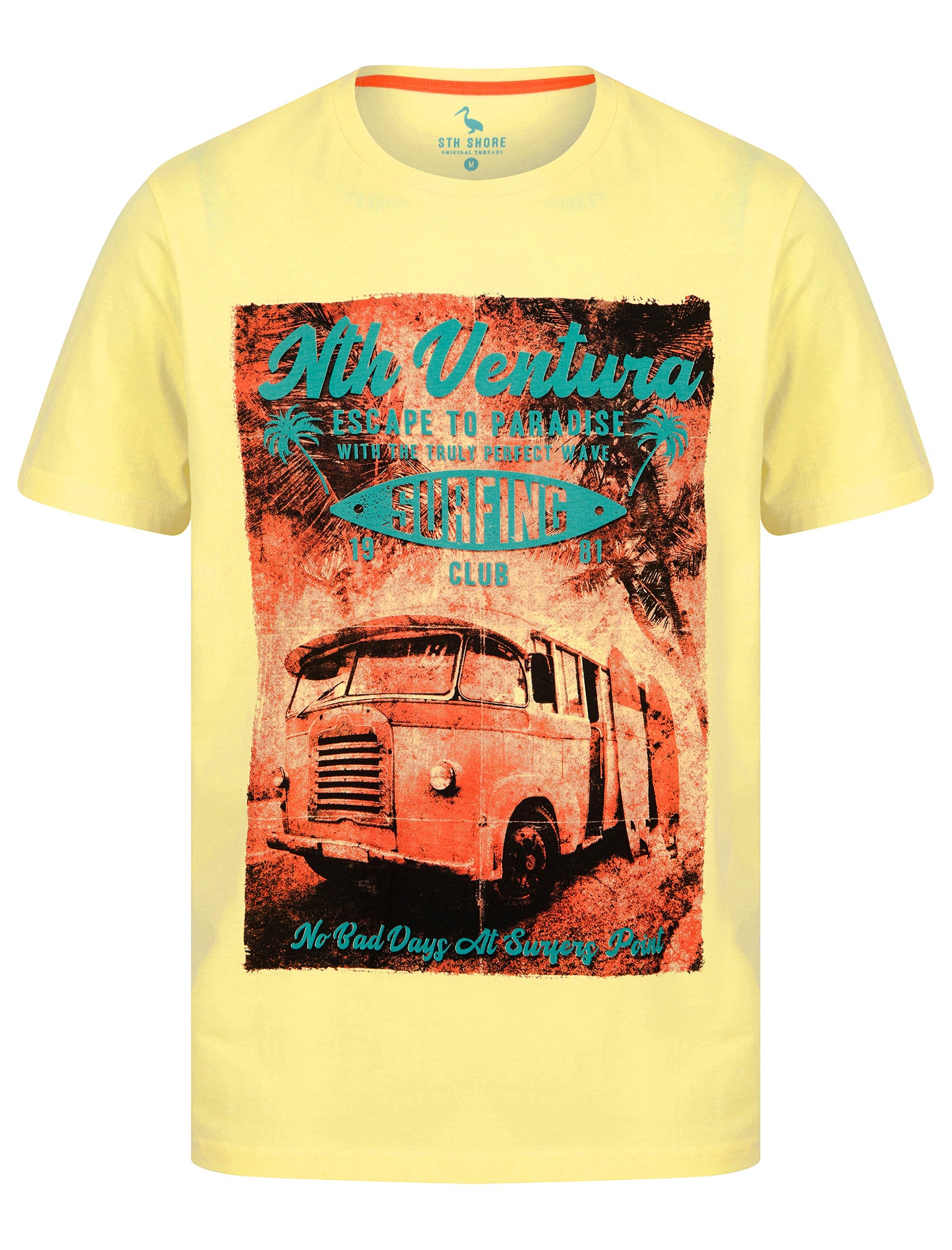 T-Shirts Surfers Point Motif Cotton Jersey T-Shirt in Pastel Yellow - South Shore / S - Tokyo Laundry